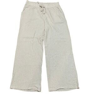 SIENNA SKY Womens XL Wide Leg Linen Blend Pants Beige Elastic Waist Drawstring
